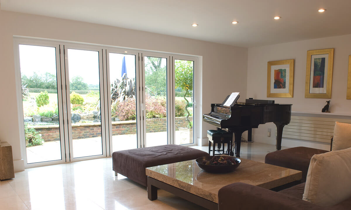 White aluminium bifold door interior view