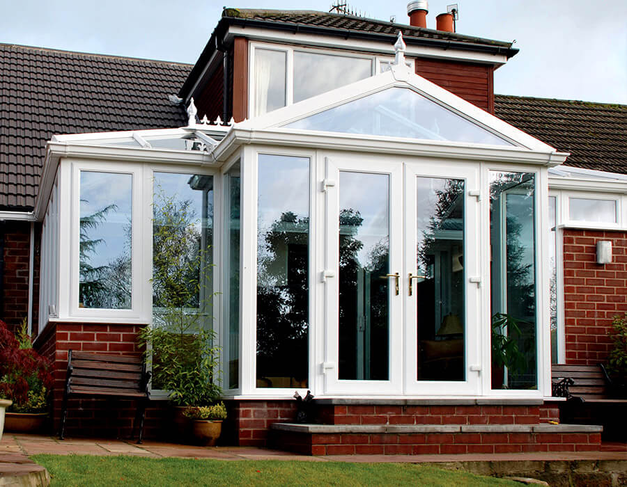 Bespoke p-shaped uPVC conservatory