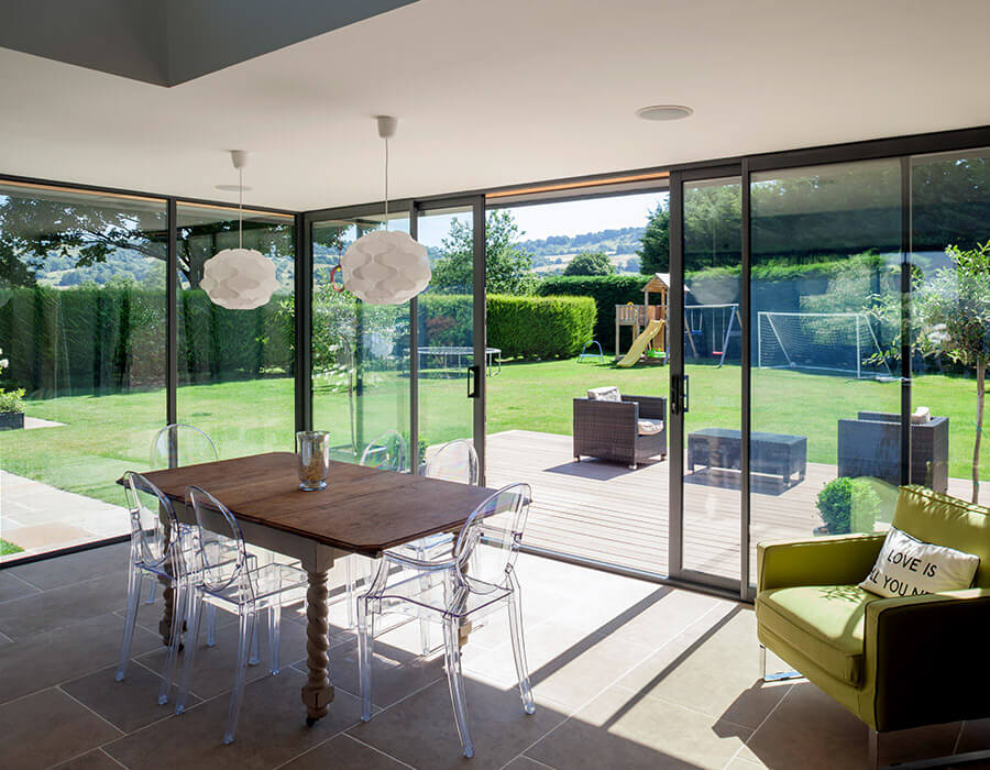 Interior view of aluminium sliding patio doors