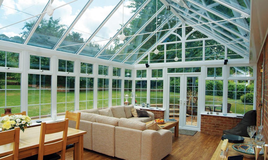 uPVC gable conservatory with a glass roof