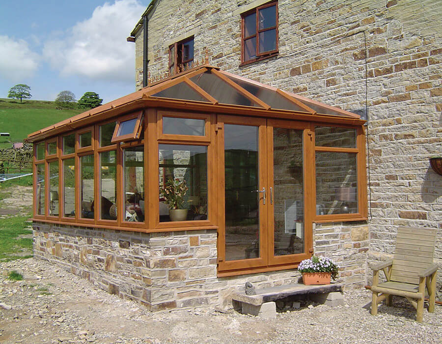 Golden oak effect uPVC edwardian conservatory