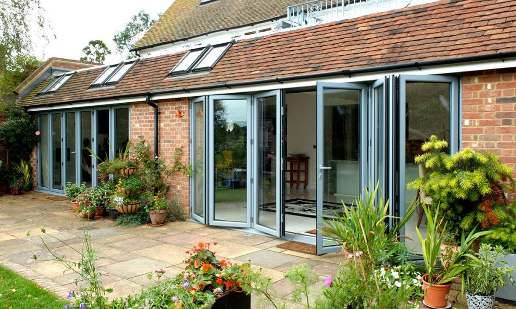 Grey aluminium bifold doors