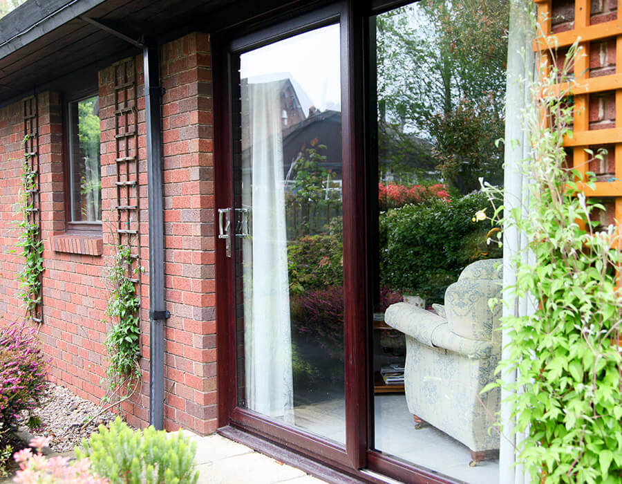 Rosewood effect uPVC sliding patio door