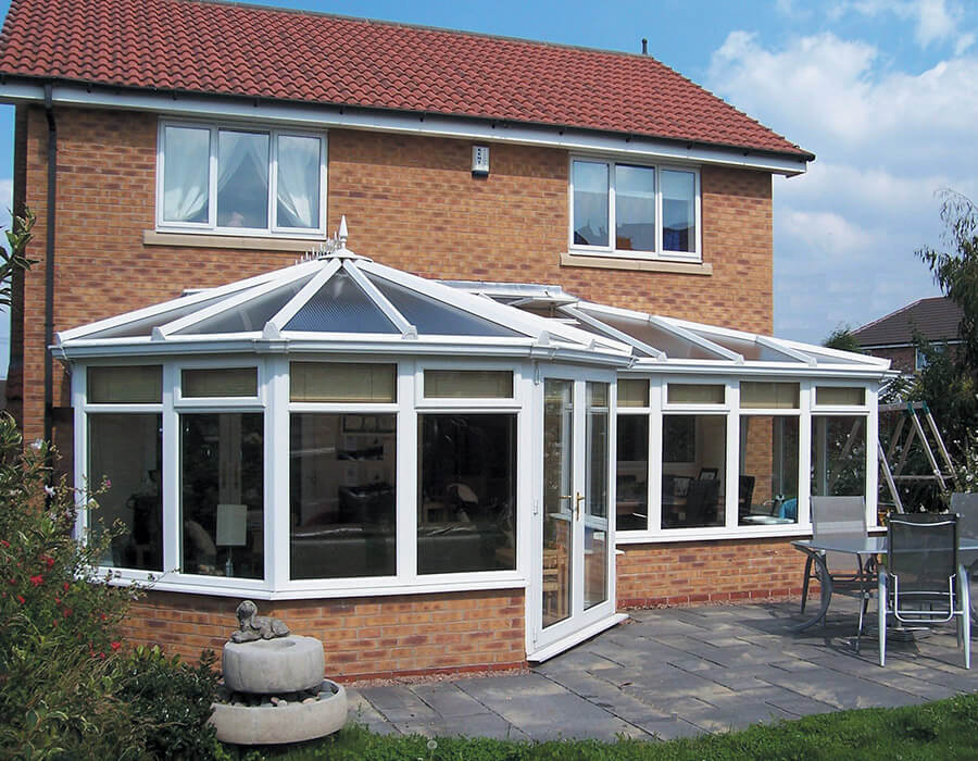 P-Shaped white uPVC bespoke conservatory