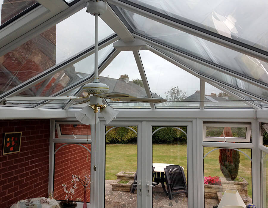 Interior view of a uPVC conservatory and glass roof