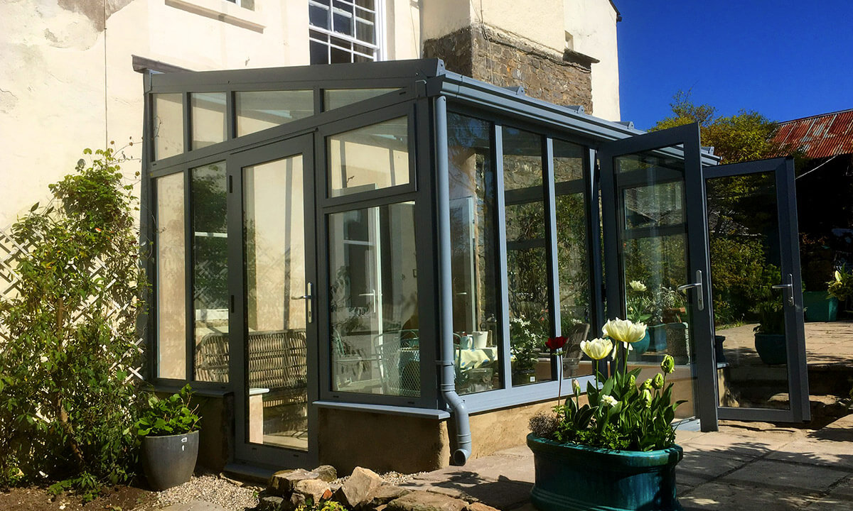 Grey uPVC lean to conservatory