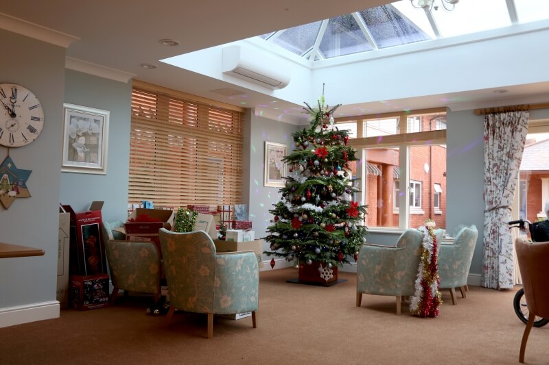 Extension with lantern roof interior at Christmas