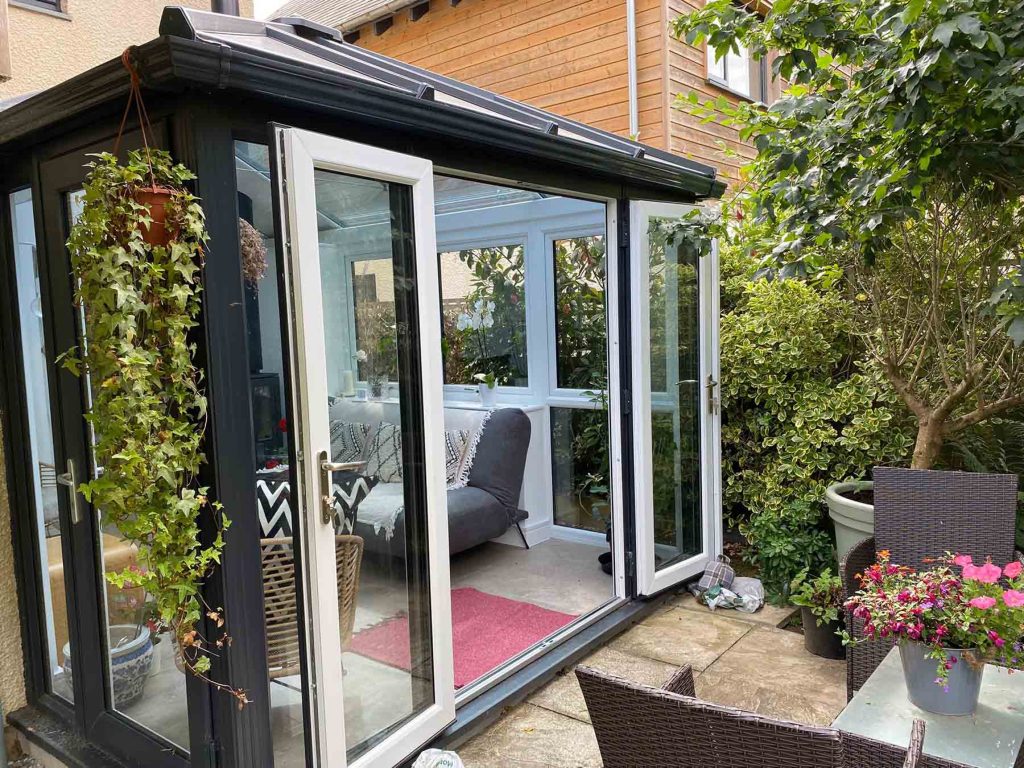 black glass roof conservatory