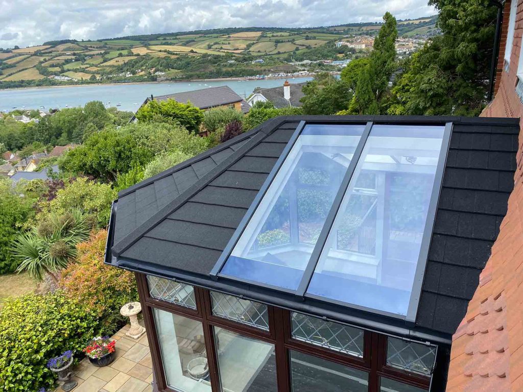 tiled roof conservatory with glass